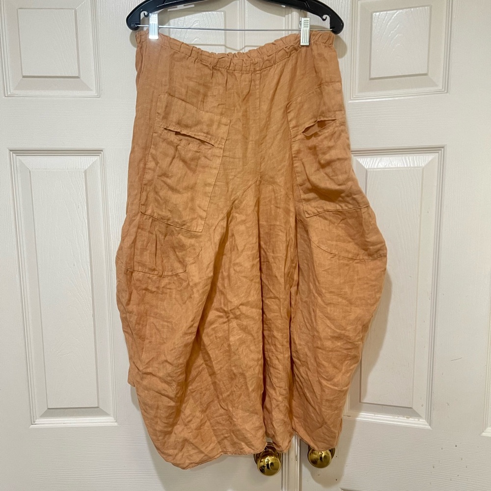 Meo Meli women XL asymmetric Beige Linen Pant Lagenlook pockets Coastal
